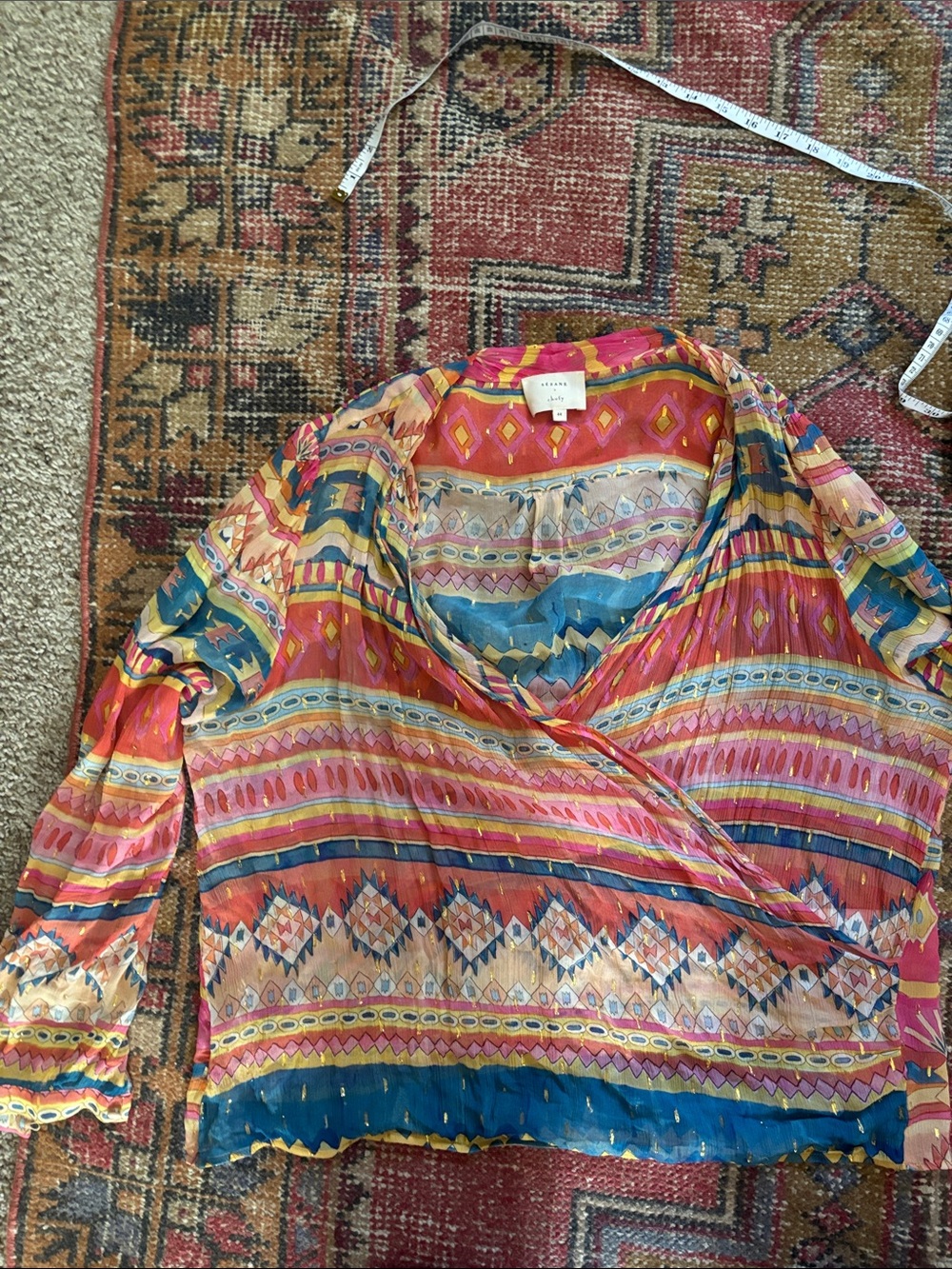 Sezane Multicolor Patterned Wrap Blouse